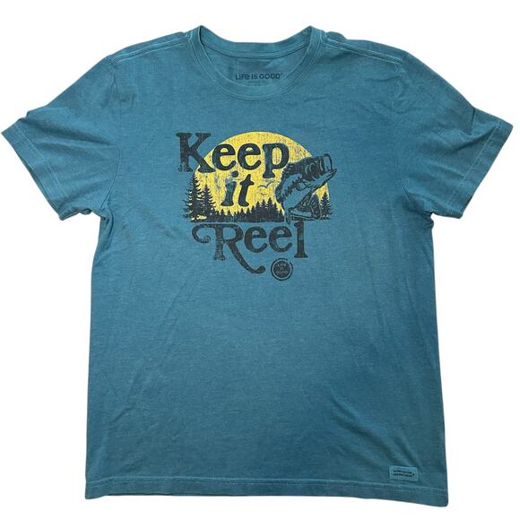 Life Is Good Crusher Tee Men Size M Blue T-Shirt Keep It Reel Simple Fish Casual - Picture 1 of 11